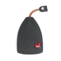 Black leather key pouch with a red heart LOVE badge and a brown strap with snap button - Heart - Black