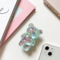 Iridescent laser bear phone grip made of resin with colorful glitter finish - Light Green (Laser Glitter)