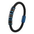 Pulsera de cuero para hombre con cuerda trenzada negra y cierre magnético de acero azul - 19cm / Azul