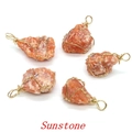 Handmade sunstone raw stone pendants wrapped in gold wire for minimalist jewelry - Pendant Only / Sunstone