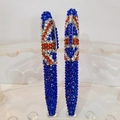 Blue, white and orange crystal-encrusted metal ballpoint pen set in two pieces - Union Jack