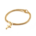 Bracciale a doppio strato con pendente a croce in acciaio inossidabile dorato con catena - Stile Croce Liscia Dorata (KB130350-Z)