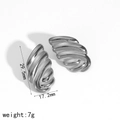 Detailed view of textured wave earrings with 29.5mm height and 17.2mm width dimensions - Silver Wing Style (TE60057-S)