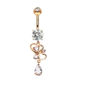 Rose gold belly button ring featuring a heart shape and teardrop zircon pendant - Style 27