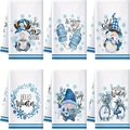 Set of six microfiber Christmas kitchen towels with winter gnome and snowman prints - Design 28 (6PCS)