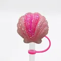 Pink shell straw cover cap with glitter for 10mm tumblers featuring silicone dust plug - Pink Glitter Shell