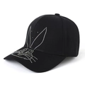 Black cotton baseball cap for women with rhinestone bunny pattern at a 45-degree angle - Black
