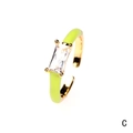 Golden adjustable drop ring with lime green enamel and rectangular gemstone inlay - Square / Green