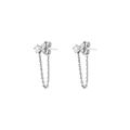 Minimalist S925 silver chain drop earrings with sparkling cubic zirconia solitaire - Silver