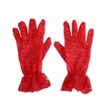Short red lace gloves for women with floral hollow patterns and elegant ruffled cuffs - Red