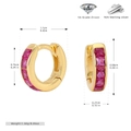 Detail of 925 sterling silver gold earrings with red zircon and technical dimensions - Gold Plated 925 Silver - Red Zirconia