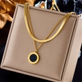 Double-layer gold snake chain necklace with black Roman numeral pendant on display box - Roman Numeral Disc (N1897)