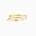 Macro detail of gold layered crossover ring featuring pavé set white cubic zirconia - Gold / US Size 5