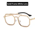 Steampunk polygonal double bridge sunglasses with gold metal frame and clear lenses - Gold Frame White Lens