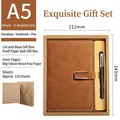 Brown A5 PU leather notebook set with metal U-buckle, black pen and gift bag - Brown Metal Buckle Kraft Set