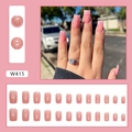 Rosa Kunstnägel-Set mit Herzmotiven, French Tips und glitzernden Sternen für Frauen - W415 Rosa Mädchen (Kleber-Typ)
