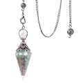 Silver resin pendulum pendant with green crushed stone and copper wire spiral - Amazonite (Antique Silver)