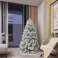 Árbol de Navidad artificial flocado en blanco con piñas para decorar el salón - Árbol de Pino Nevado - 1,5m