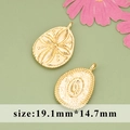 18K gold plated oval floral pendant charm with embossed textures, size 19.1mm by 14.7mm - MF6904A-Gold Floral Oval