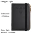 Black PU leather RFID passport holder with secure elastic strap and airplane icon - Zipper Style / Black