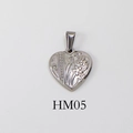 Silver vintage heart pendant with embossed floral pattern and dotted decorative lines - HM05-Heart / Silver