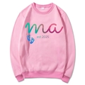 Pink Mama Est 2025 Coquette Hoodie with blue baby footprint and long sleeves in size M - 2XL / Pink
