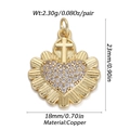 Golden heart cross pendant with clear cubic zirconia stones and product dimensions - Ysn014-05 / 18K Gold