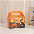 Scatola regalo arancione per Halloween con stampe di zucche e comodo manico - Scatola per feste di Halloween arancione