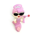 Chic acrylic brooch featuring a pink dress lady with crown and sunglasses - Light Purple