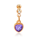 Golden cartilage stud earring with heart-shaped purple gemstone and zircon inlay - Rose Gold Heart