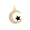 18K gold plated crescent moon pendant with micro-set zircon and black star detail - Black Moon Star