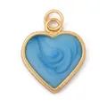 Golden heart-shaped copper pendant with sky blue swirl enamel inlay and double jump ring - Light Blue Marble Heart-L284480