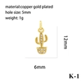 Detail view of a 12mm 18K gold-plated cactus pendant showing dimensions and hole size - Gold Cactus K-1