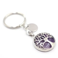Detail of tree of life keychain with purple amethyst stones and silver alloy charm - Amethyst