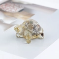 Natural clear crystal turtle figurine with golden foil flakes and inner texture - 44 Green Phantom + Gold Foil