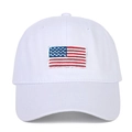 Classic white cotton baseball cap featuring high-quality American flag embroidery design - White