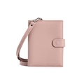 Porta passaporto in pelle rosa grana litchi con cordino da collo e chiusura a scatto - Rosa