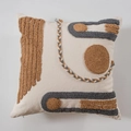 Moroccan tufted tassel pillow cover with terracotta and grey geometric embroidery - Style K-Terracotta Geometric Tufted