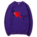 Dark purple crewneck sweatshirt featuring heart and puzzle print with me and you text - Purple (Pattern 2)
