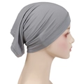 Detail view of dark grey modal hijab cap showing high-elasticity ribbed edge craft - One Size / Lead Grey