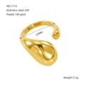 Fluid droplet 18K gold plated stainless steel open ring weighing 5.2g for women - Liquid Teardrop Style (1713)
