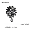 Vintage style grey and black glass gemstone brooch, dimensions 7.6cm x 5.3cm - Gunmetal