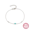 925 silver bracelet featuring turquoise stone and sparkling cubic zirconia stones - Single Silver Bead
