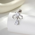 Silver bow heart earring with sparkling clear cubic zirconia stones and drop design - Bowknot Heart Waterdrop (A851-1) / White (Single Piece)
