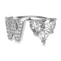 S925 Sterling silver adjustable open ring featuring a crystal letter W and heart gemstone - Silver Letter W