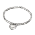 Bracciale a sfere in acciaio inossidabile argento con ciondolo a cuore 3D e chiusura a moschettone - Bracciale Argento (KB95148-Z)