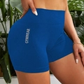 Blaue Fitness-Shorts mit hoher Taille, Gymwear-Aufdruck und nahtlosem Rippstrickbund - S / Königsblau