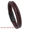 Bracciale in pelle intrecciata nera e rossa con fibbia in lega nera opaca, lungo 21CM - 21cm / Nero Rosso