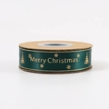 Dark green satin Christmas ribbon with gold Merry Christmas print on a kraft roll - Christmas Tree Ribbon-Green-2.5cm*25Yards