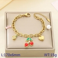 Golden charm bracelet with red cherry pendants and pearls, size 170x6mm weight 15g - Cherry Heart Pearl Style (KB203068-Z)